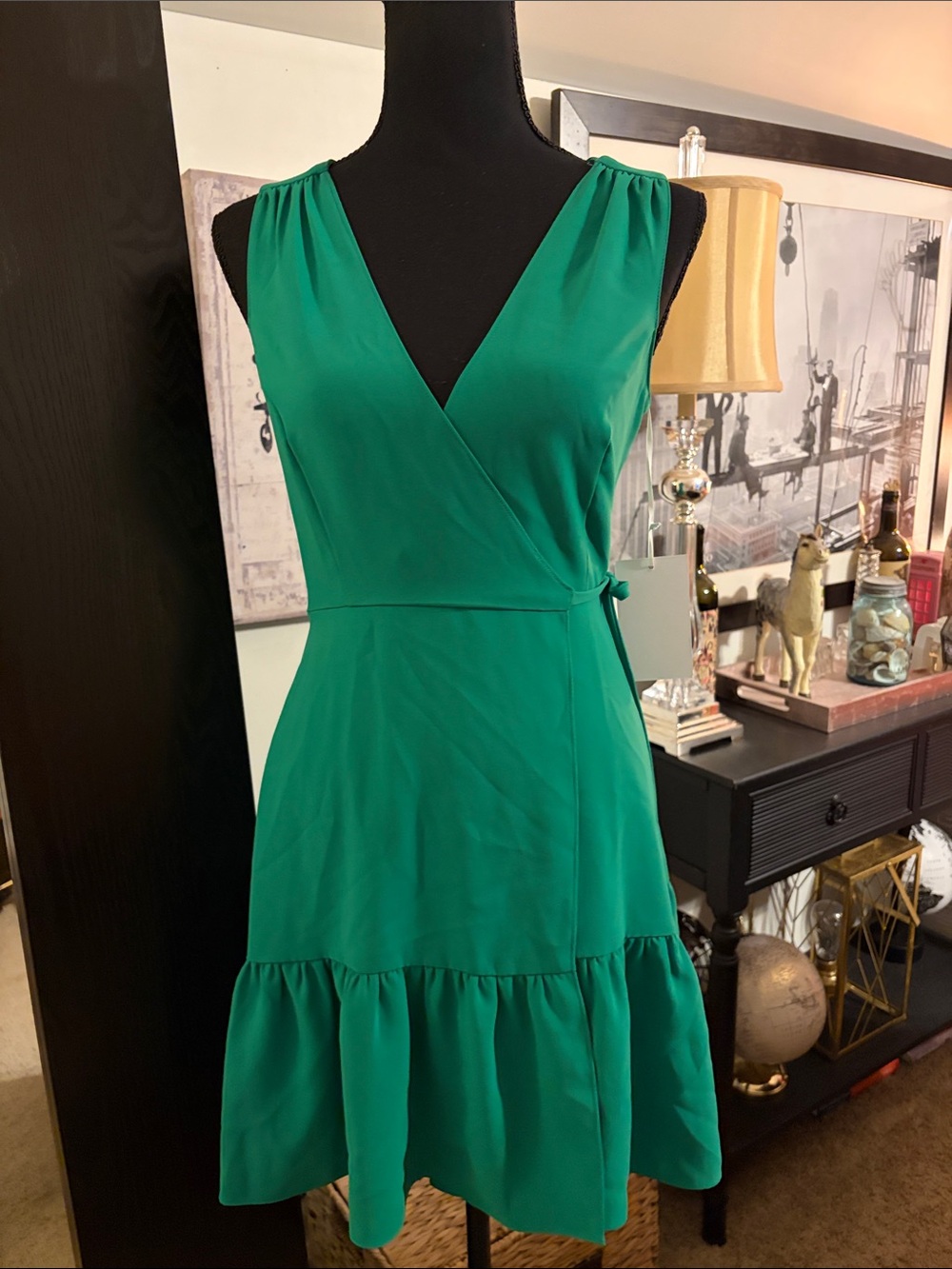 Amanda Uprichard Emerald Green Sleeveless Wrap Mini Dress